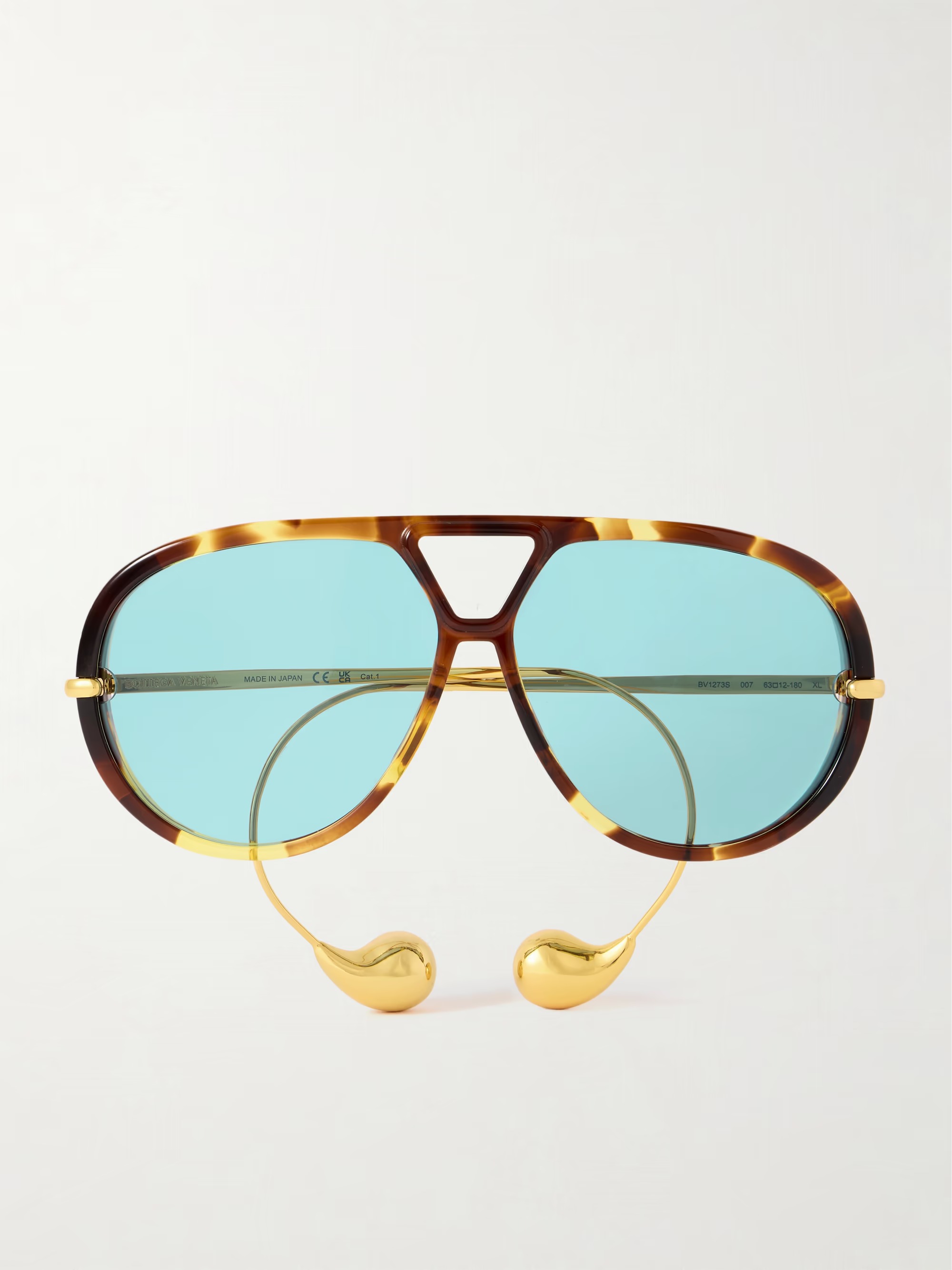 BOTTEGA VENETA EYEWEAR, Embellished Aviator-Style Tortoiseshell Recycled-Acetate and Gold-Tone Sunglasses