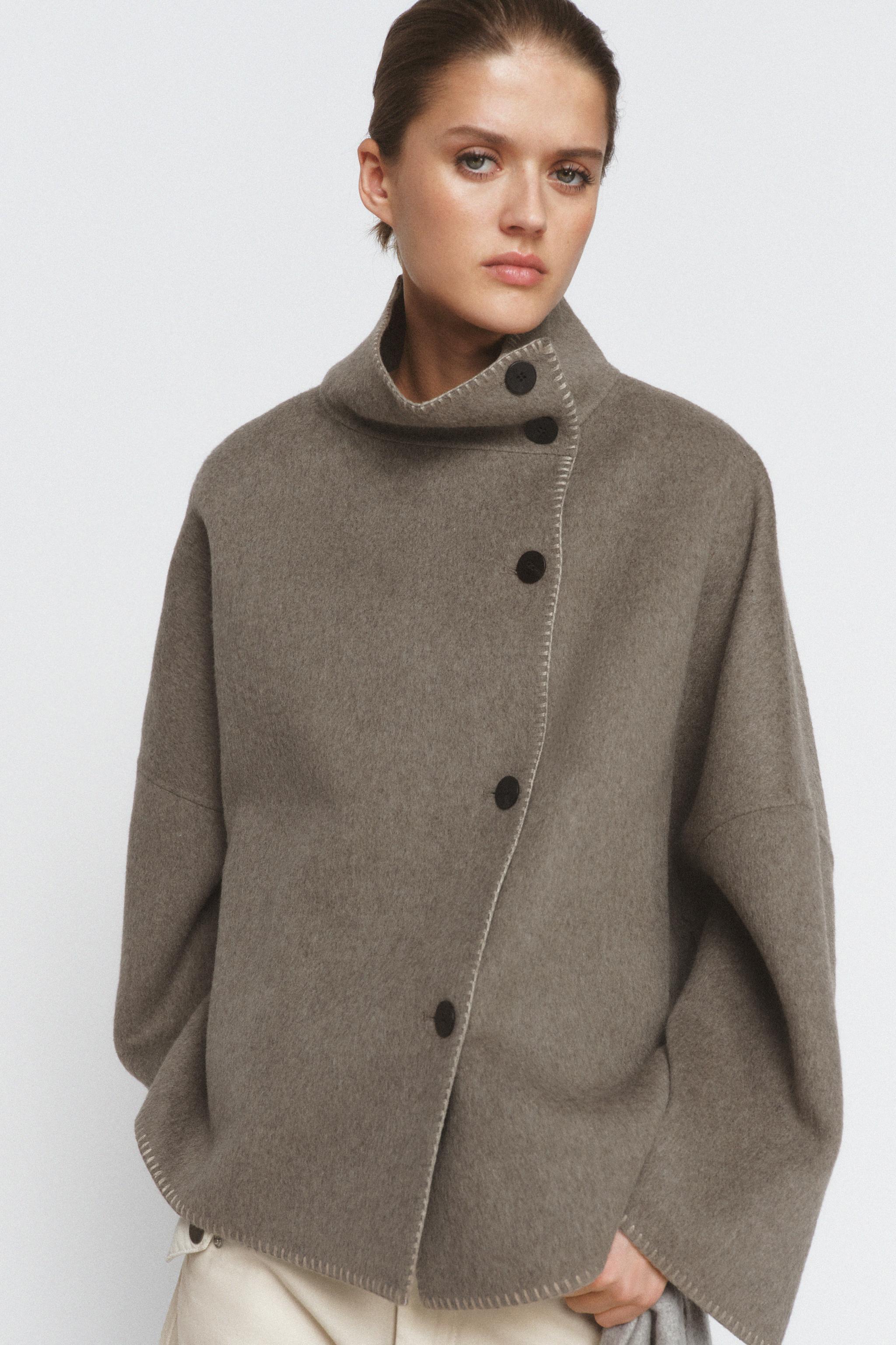 Zw Collection Wool Blend Topstitched Jacket