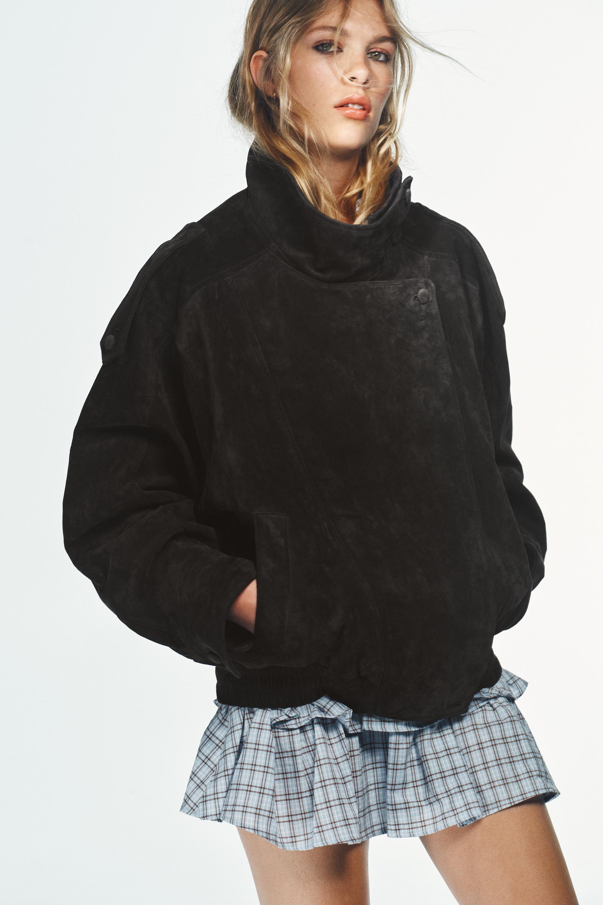 100% Suede Leather Biker Jacket With Covered Buttons