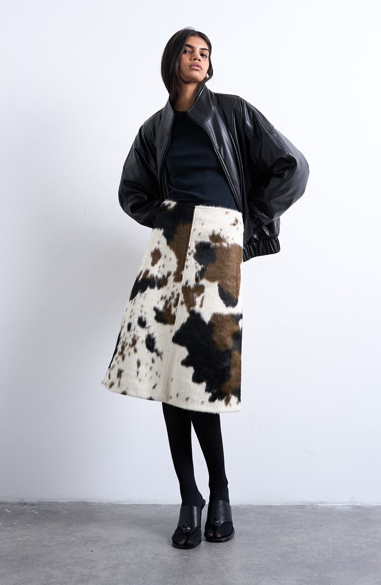 Faux Calf-Hair A-Line Skirt