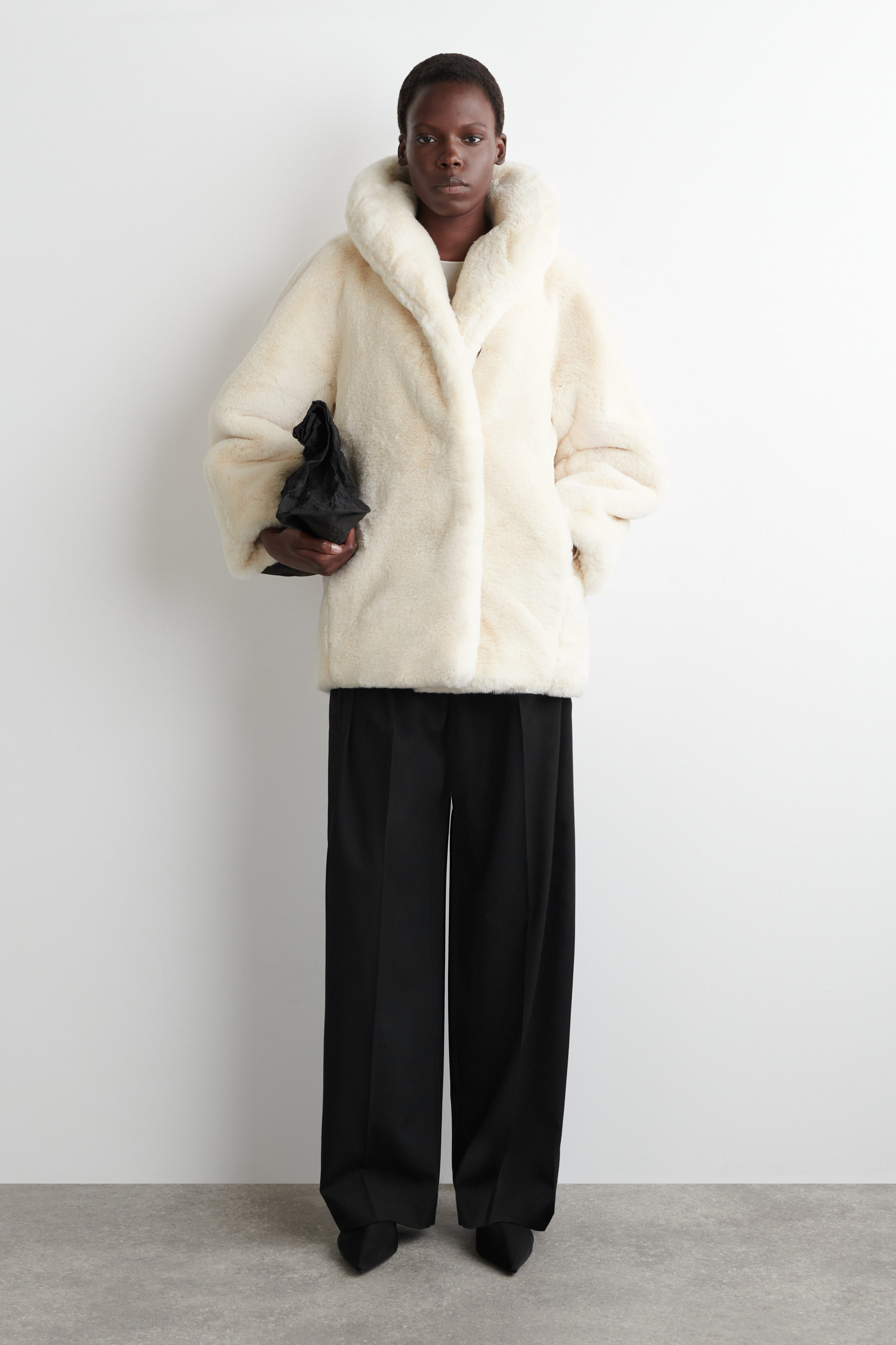 Shawl-Collar Fur-Effect Jacket