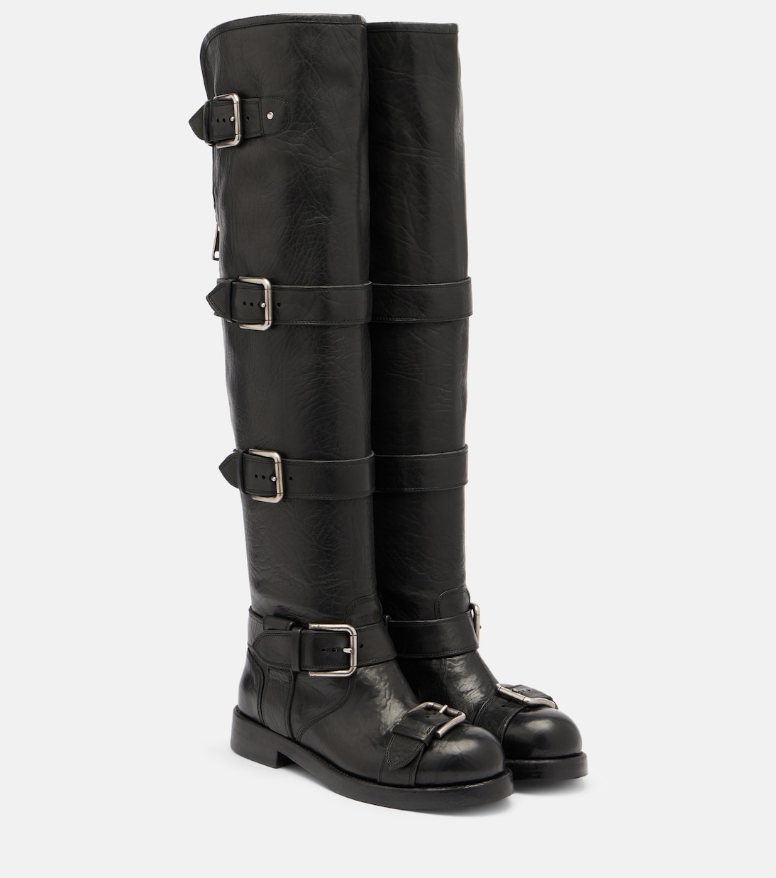 Over-The-Knee Leather Biker Boots