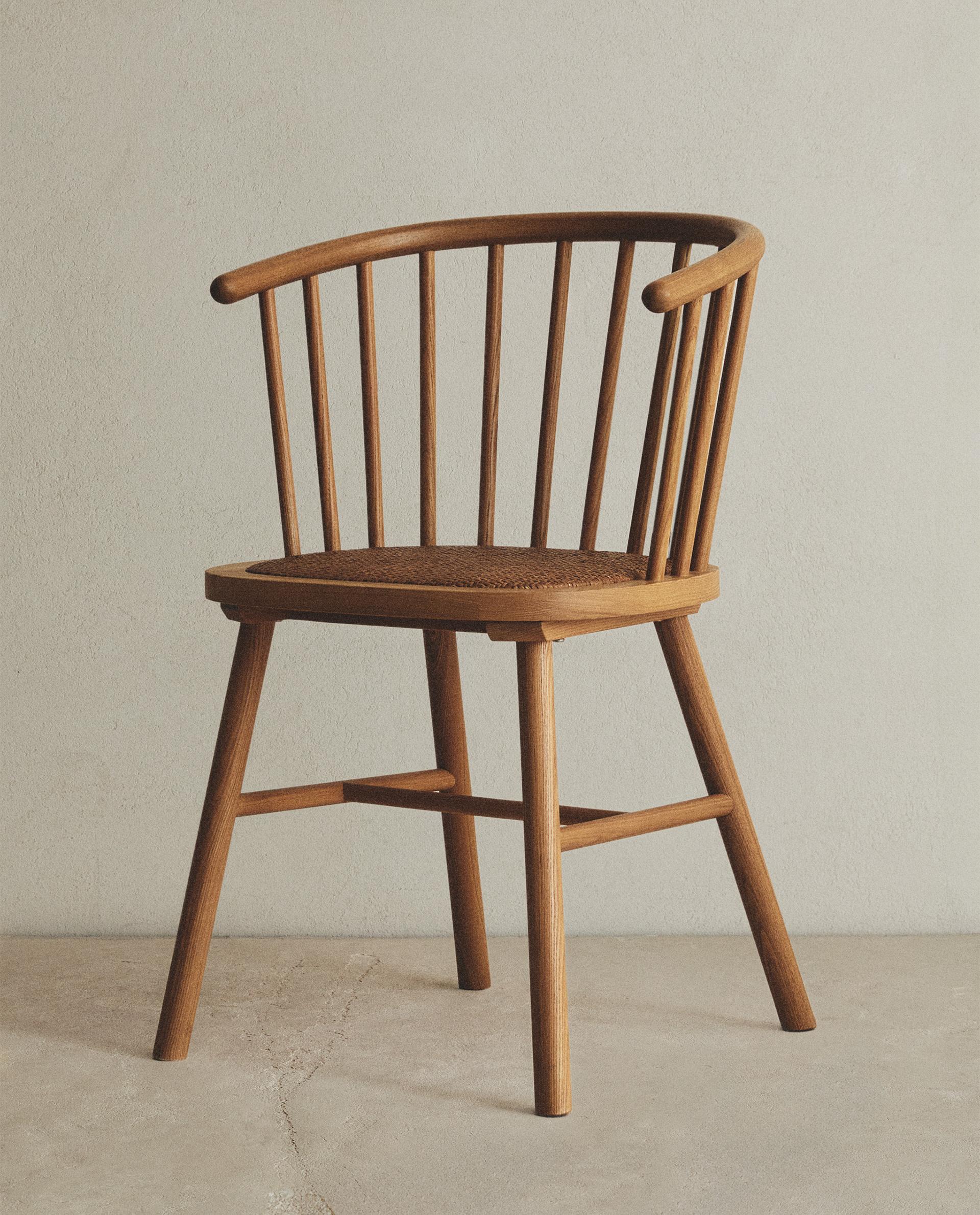 Ash Wood and Rattan Chair