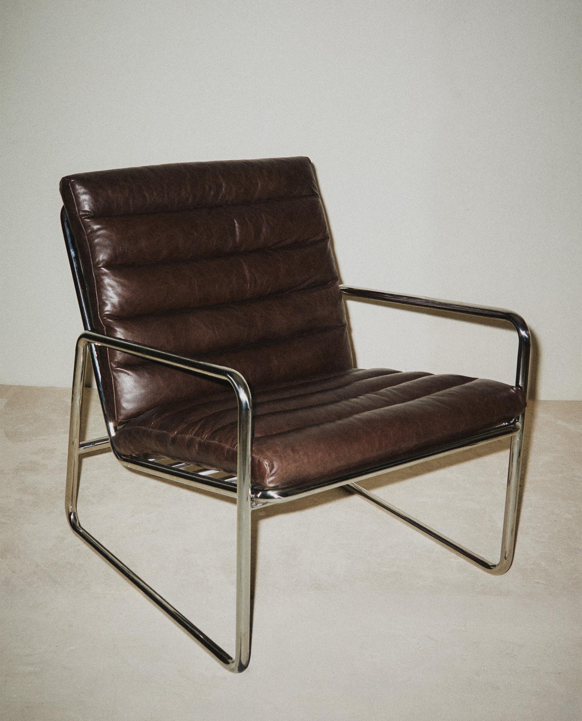 Metal and Leather Accent Chair