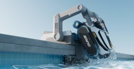 This robot pool cleaner lifts itself out of the water to charge