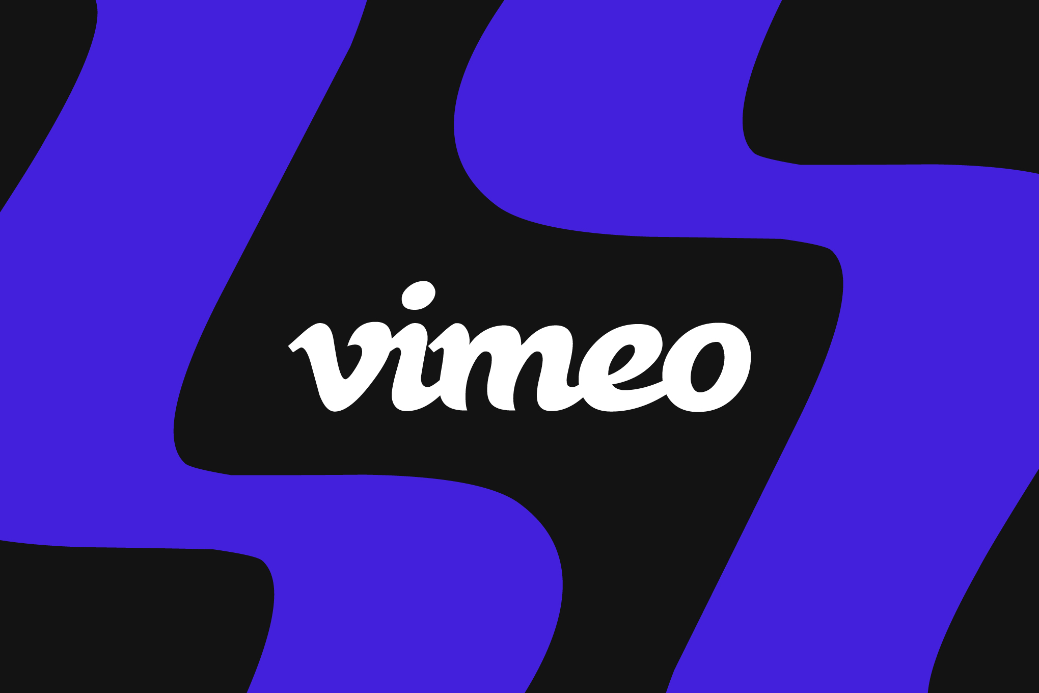Vimeo logo over a purple and black geometric background.