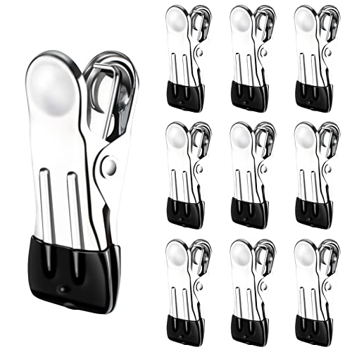 Tambee Clothes Pegs for Washing Line Pegs Stainless Steel Laundry Pegs Clothes Pins Clips Strong Metal Clothes Pegs Storm Pegs for Clothes Jeans Socks Towel Photos, Pack of 10(black)
