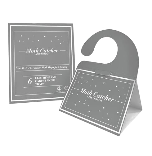 Gine London | 6 Moth Traps (grey) &amp;ndash; Non-Toxic Pheromone Moth Catcher | Protects Wardrobes, Clothing &amp;amp; Carpets | Safe, Odourless | for Monitoring Purposes Only