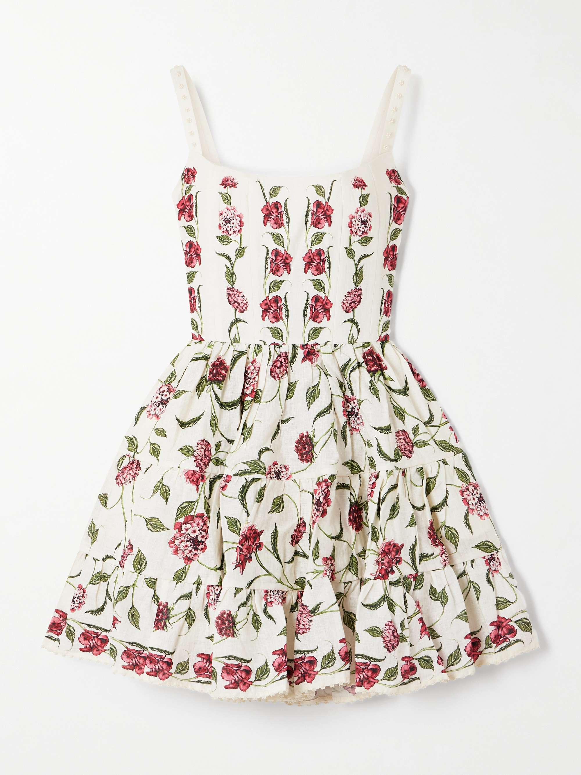 Granadilla Tiered Floral-Print Linen Mini Dress