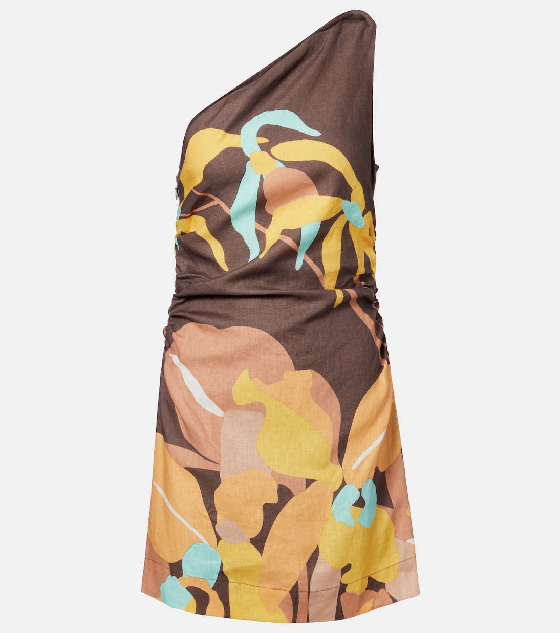 Marga Floral One-Shoulder Linen Minidress in Multicoloured - Faithfull