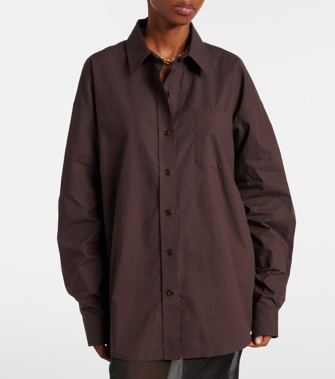 Ornella Oversized Cotton Shirt in Brown - the Frankie Shop
