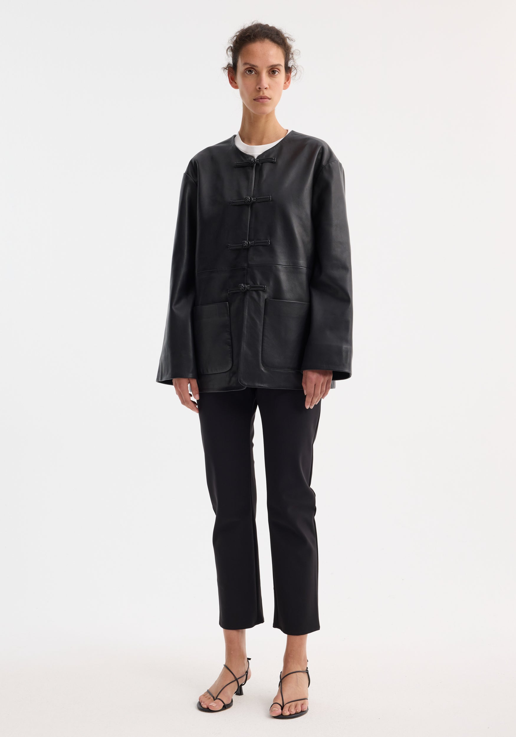 Pankou Closure Leather Jacket | Black