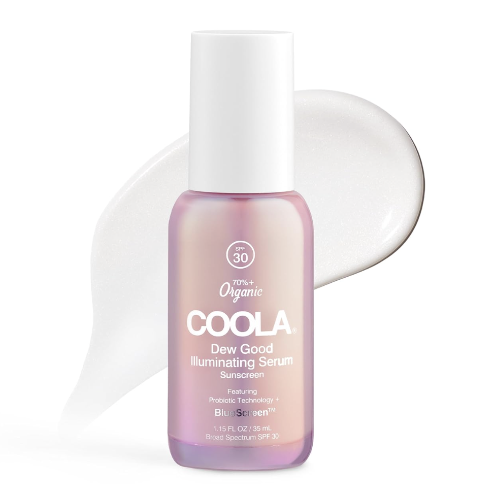 Coola Organic Dew Good Illuminating Probiotic Serum With Spf 30, Dermatologist Tested Sunscreen With Plant-Derived Bluescreen Digital De-Stress Technology, 1.15 Fl Oz
