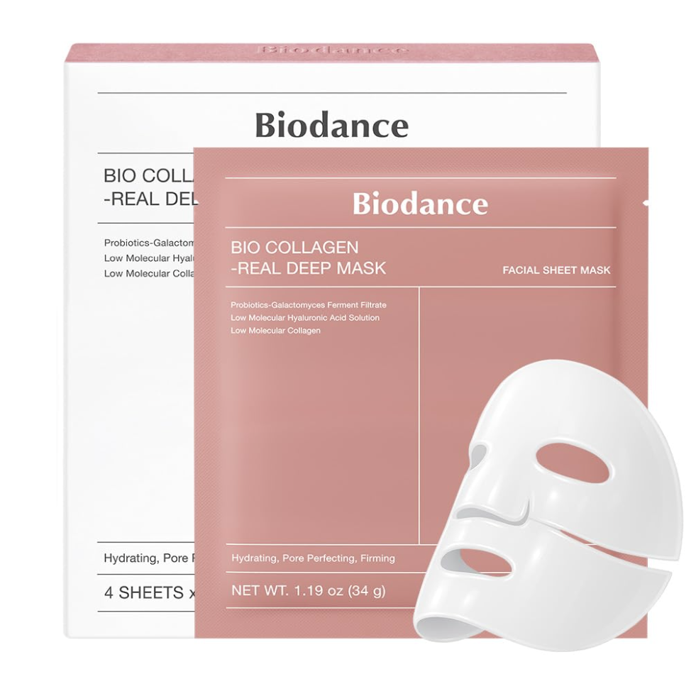 Biodance Bio-Collagen Real Deep Mask, Hydrating Overnight Hydrogel Mask, Pore Minimizing, Elasticity, Plumping Improvement, Korean Skin Care, Valentines Day Gifts for Her | 1.19oz(34g) X 4ea