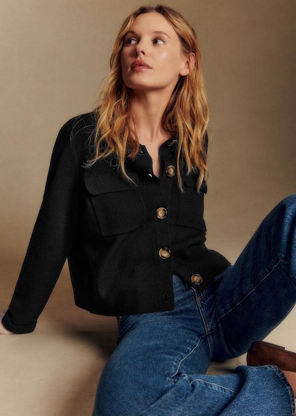 Betty Cardigan - Black - Merino Wool - S&amp;eacute;zane