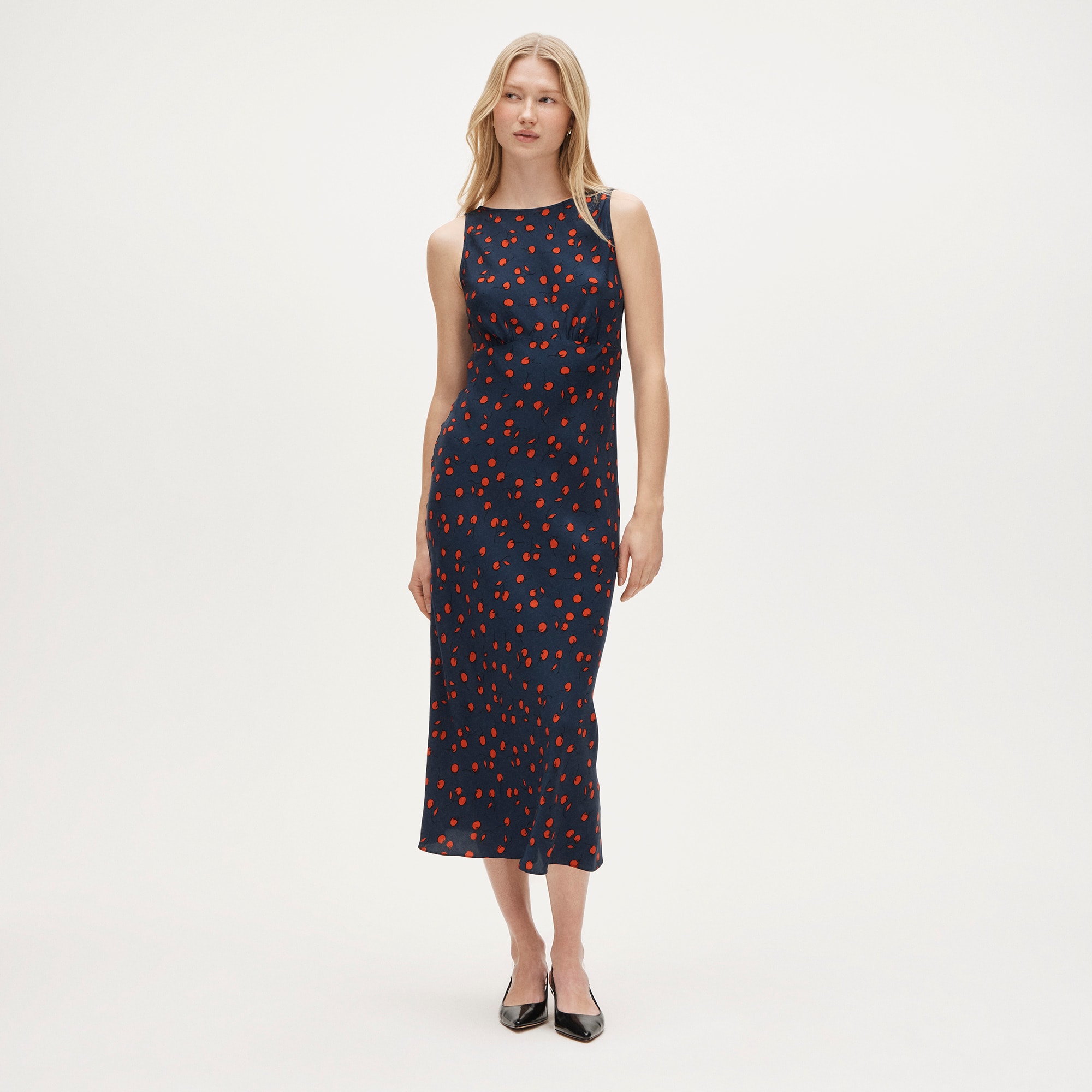 Bias-Cut Slip Dress in Cherry Print