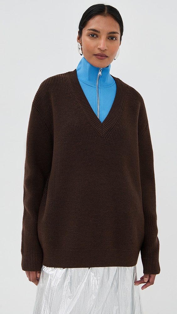 Tibi Cardigan Stitch V Neck With Removable Dickie