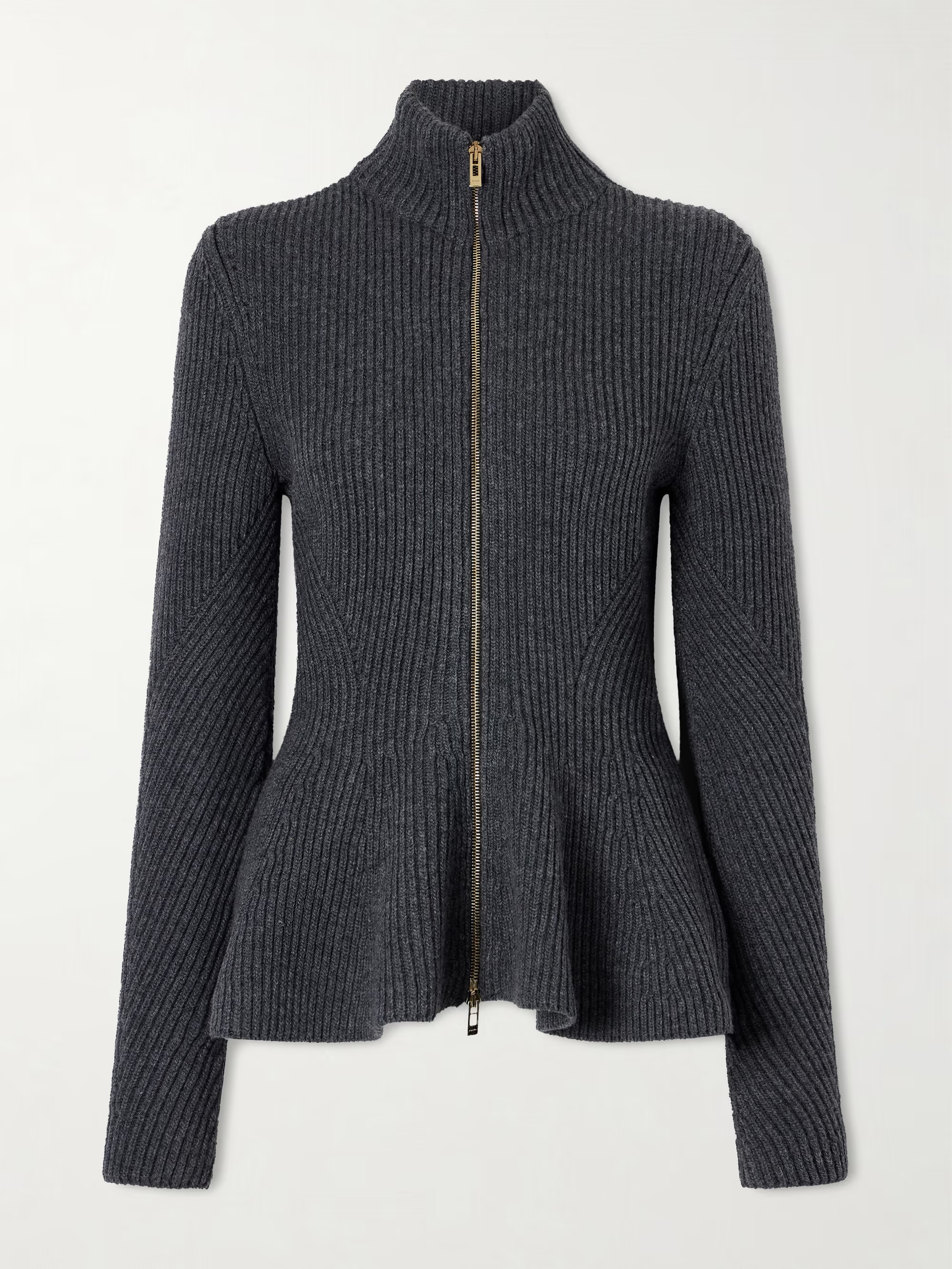 Ala&amp;iuml;a, Ribbed Wool and Cashmere-Blend Peplum Zip-Up Cardigan