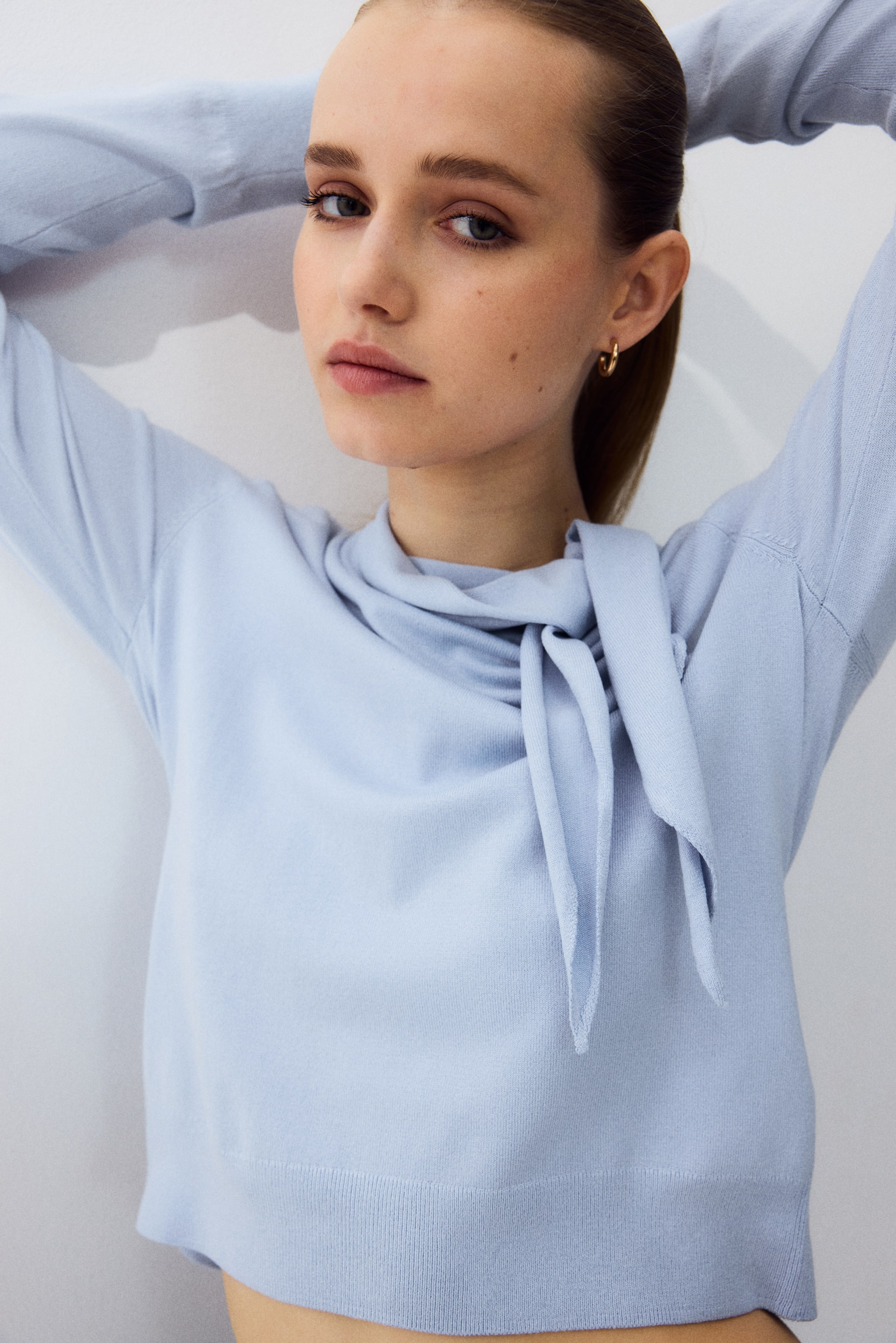 Scarf-Collar Jumper - Light Blue