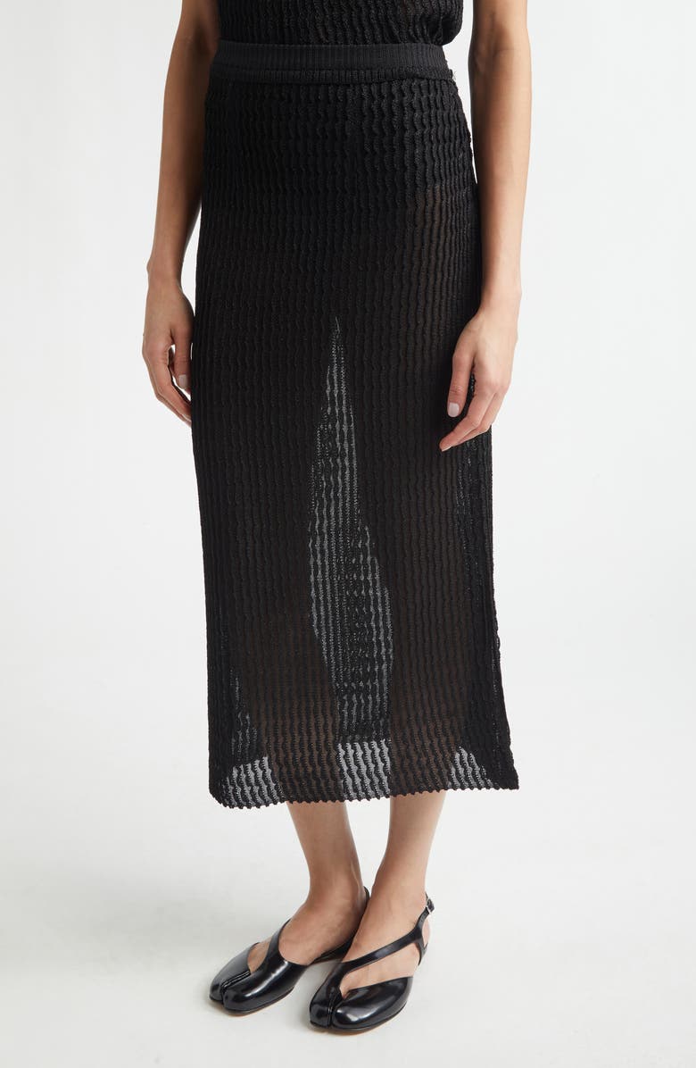 Textured Rib Mesh Midi Skirt