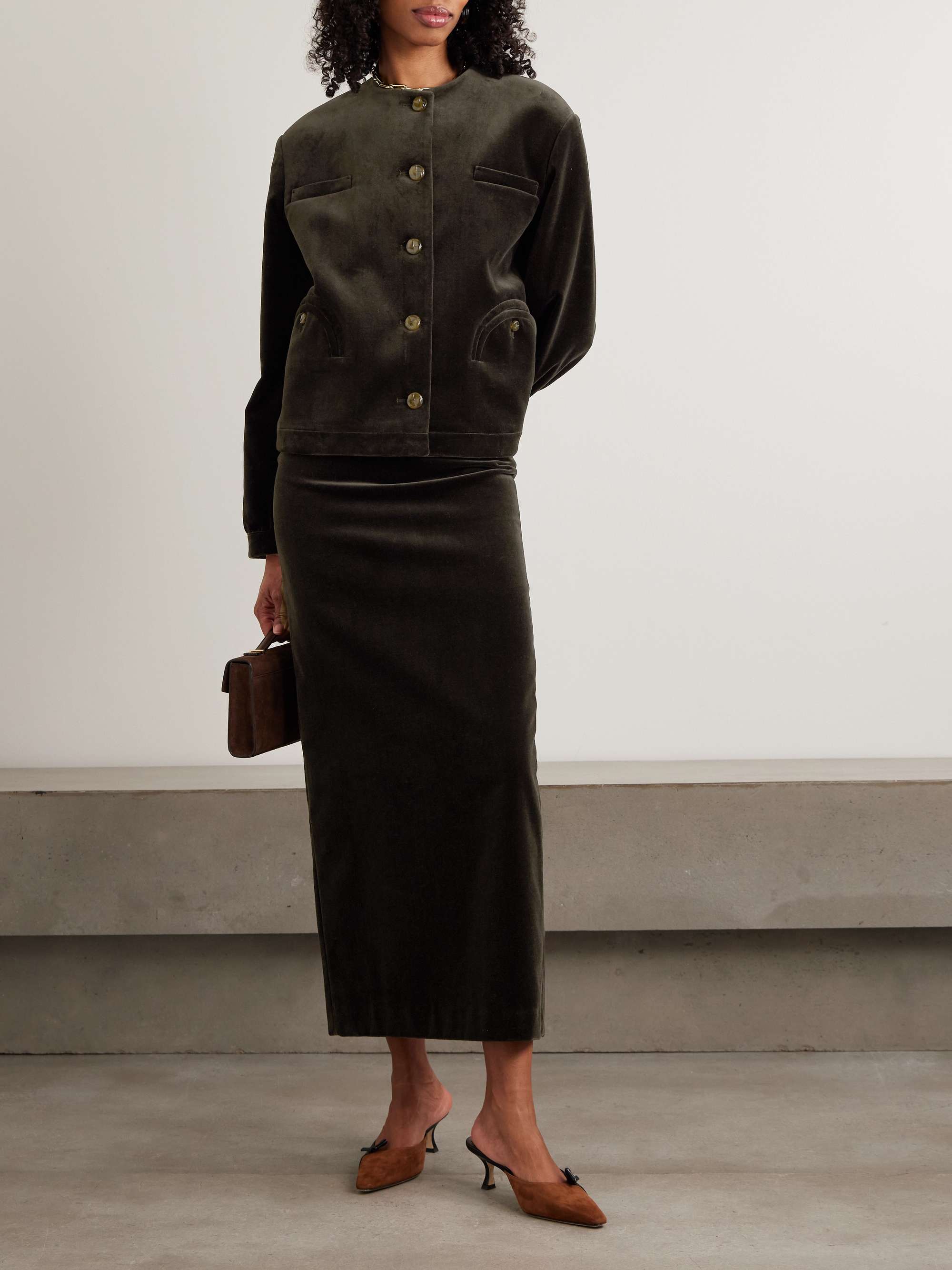 Jealousy Sussex Cotton-Velvet Midi Skirt