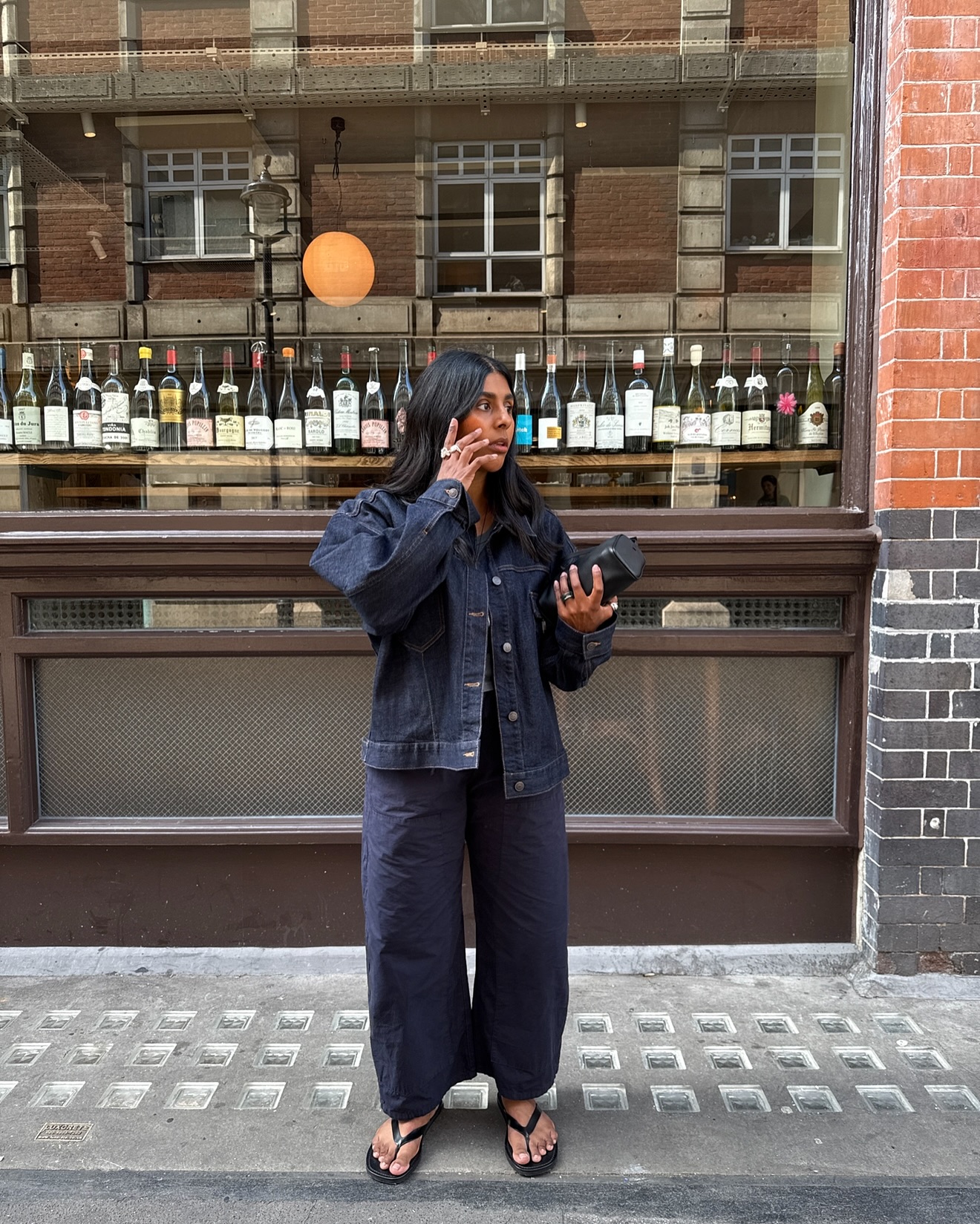 An image of @monikh wearing double denim.