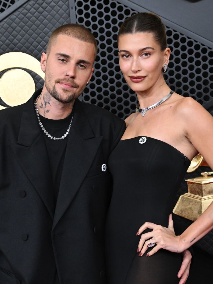Justin Bieber and Hailey Bieber at the 68th GRAMMY Awards held at the Crypto.com Arena on February 01, 2026 in Los Angeles, California