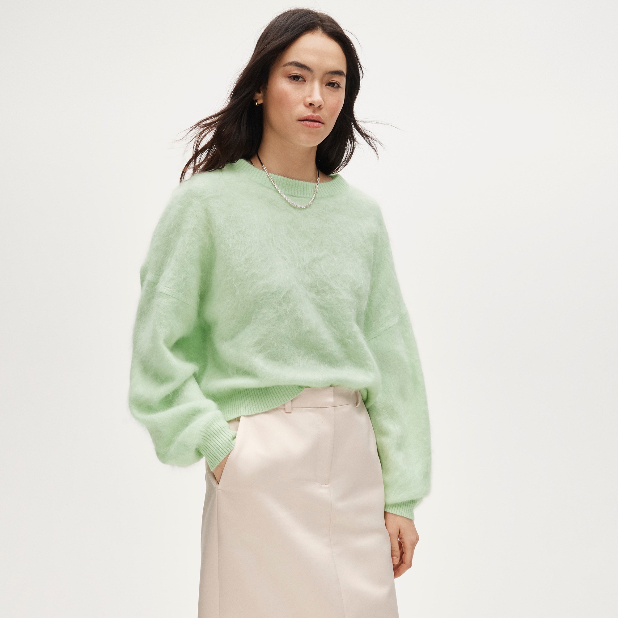 Brushed Cashmere Blouson-Sleeve Sweater