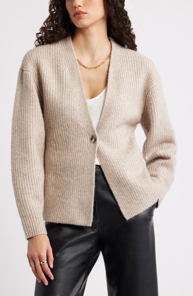 One-Button V-Neck Rib Cardigan