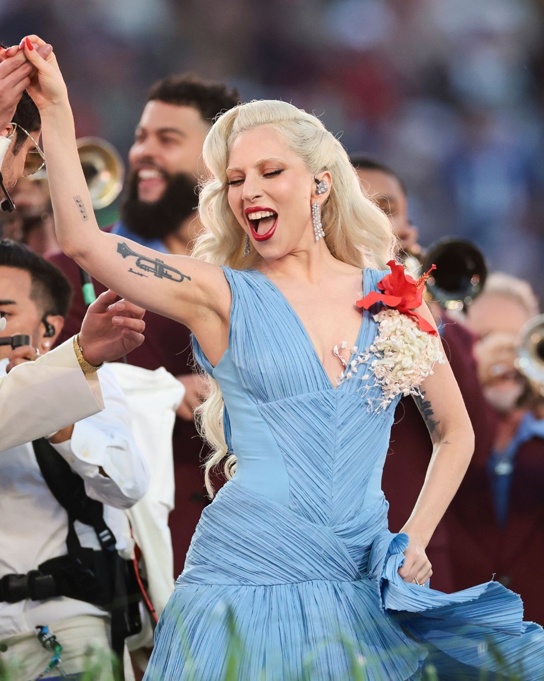 Lady Gaga and Bad Bunny perform during halftime of Super Bowl LX at Levi's Stadium between the New England Patriots and the Seattle Seahawks on February 08, 2026 in Santa Clara, California.