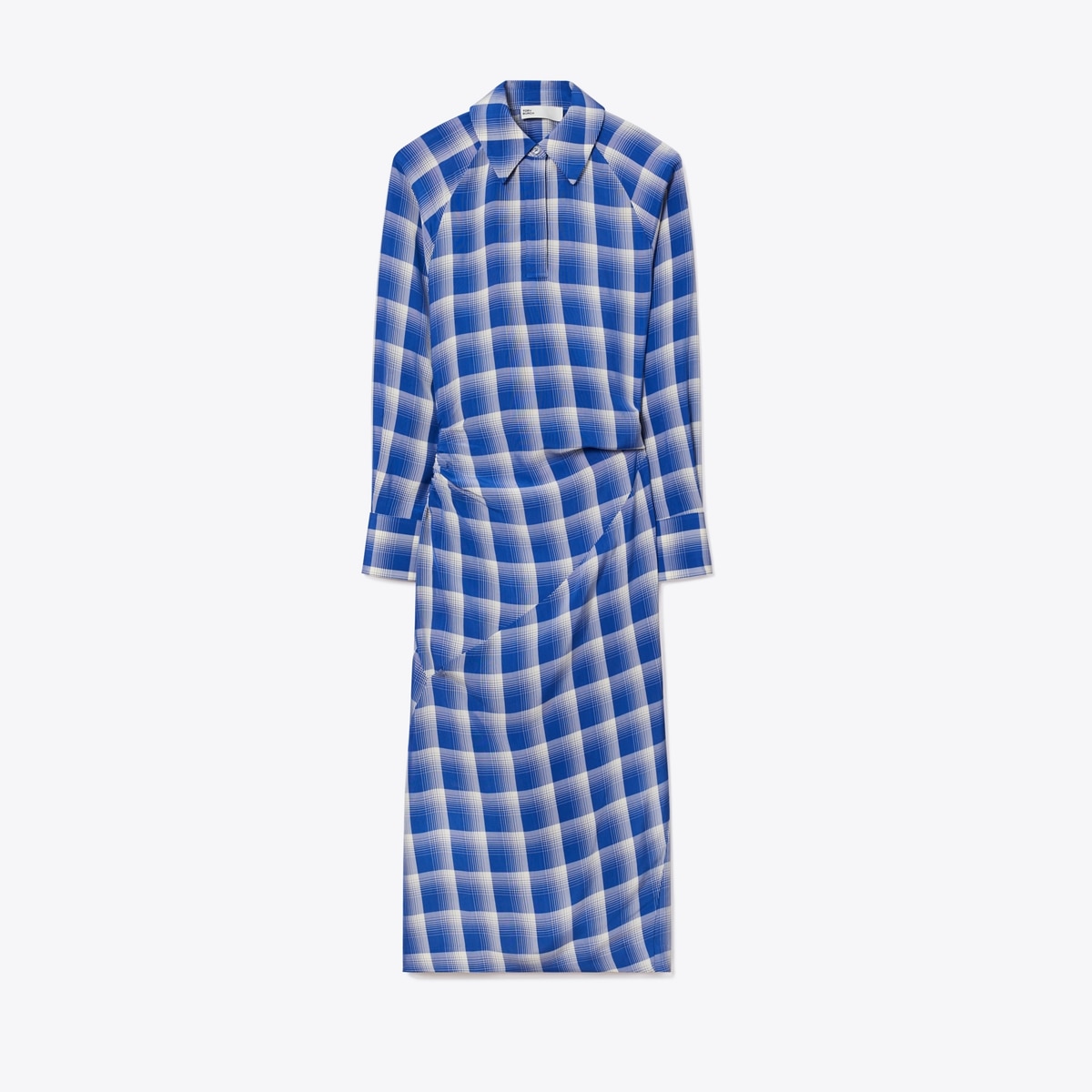 Plaid Viscose Shirtdress in Blue, Size 00