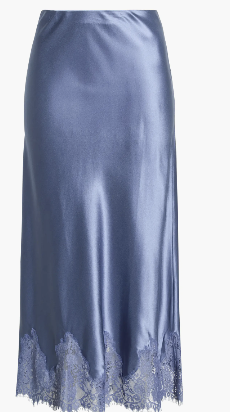 Reformation, Carolina Lace Trim Silk Midi Skirt