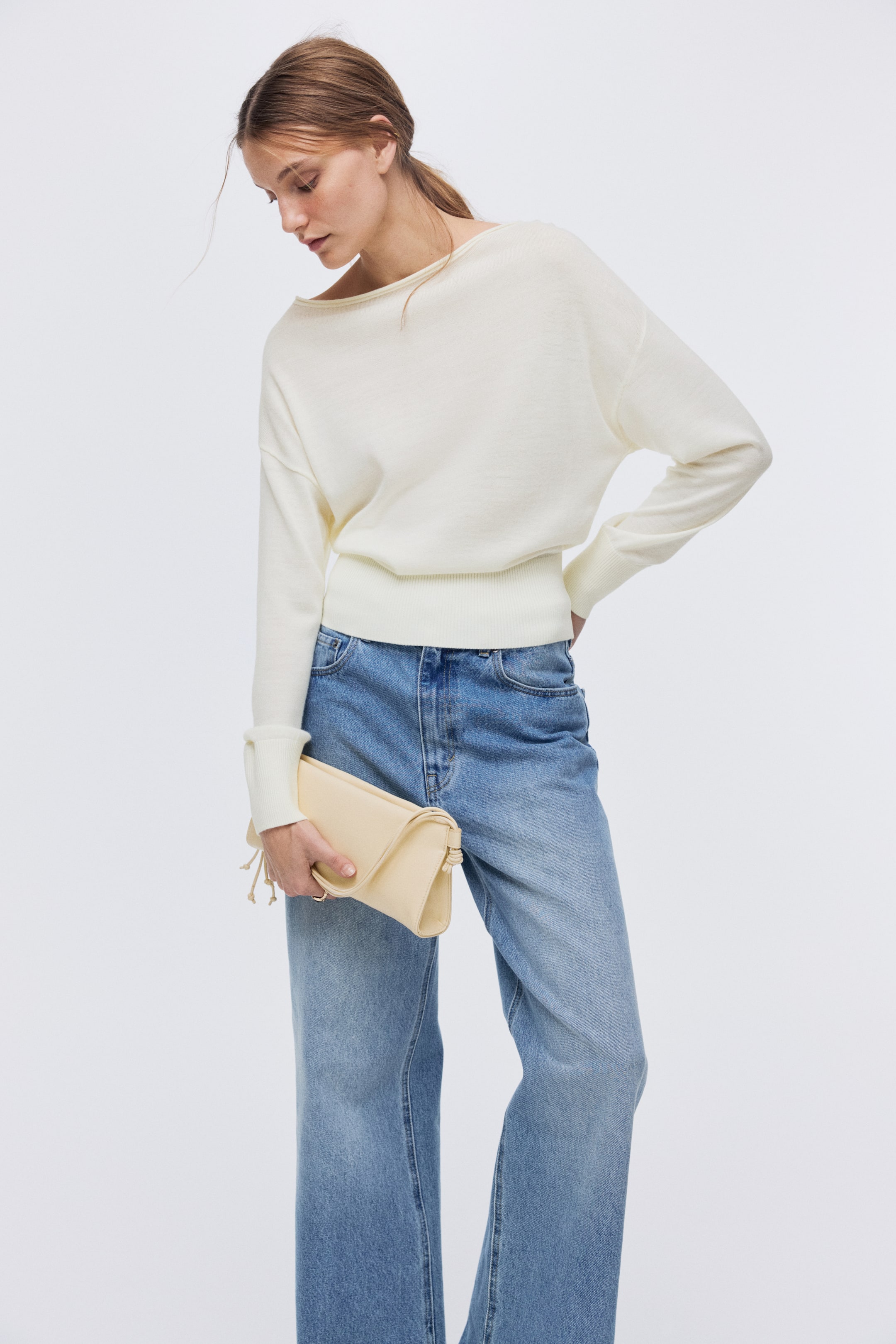 Fine-Knit One-Shoulder Top - Cream