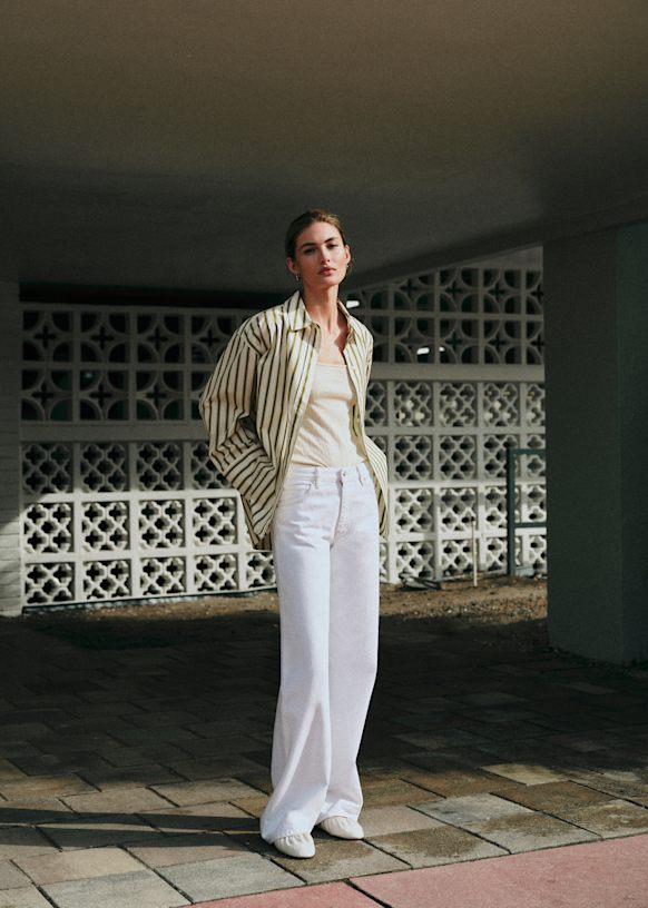 Bilma Shirt - Ecru Khaki Stripes - Cotton - S&amp;eacute;zane