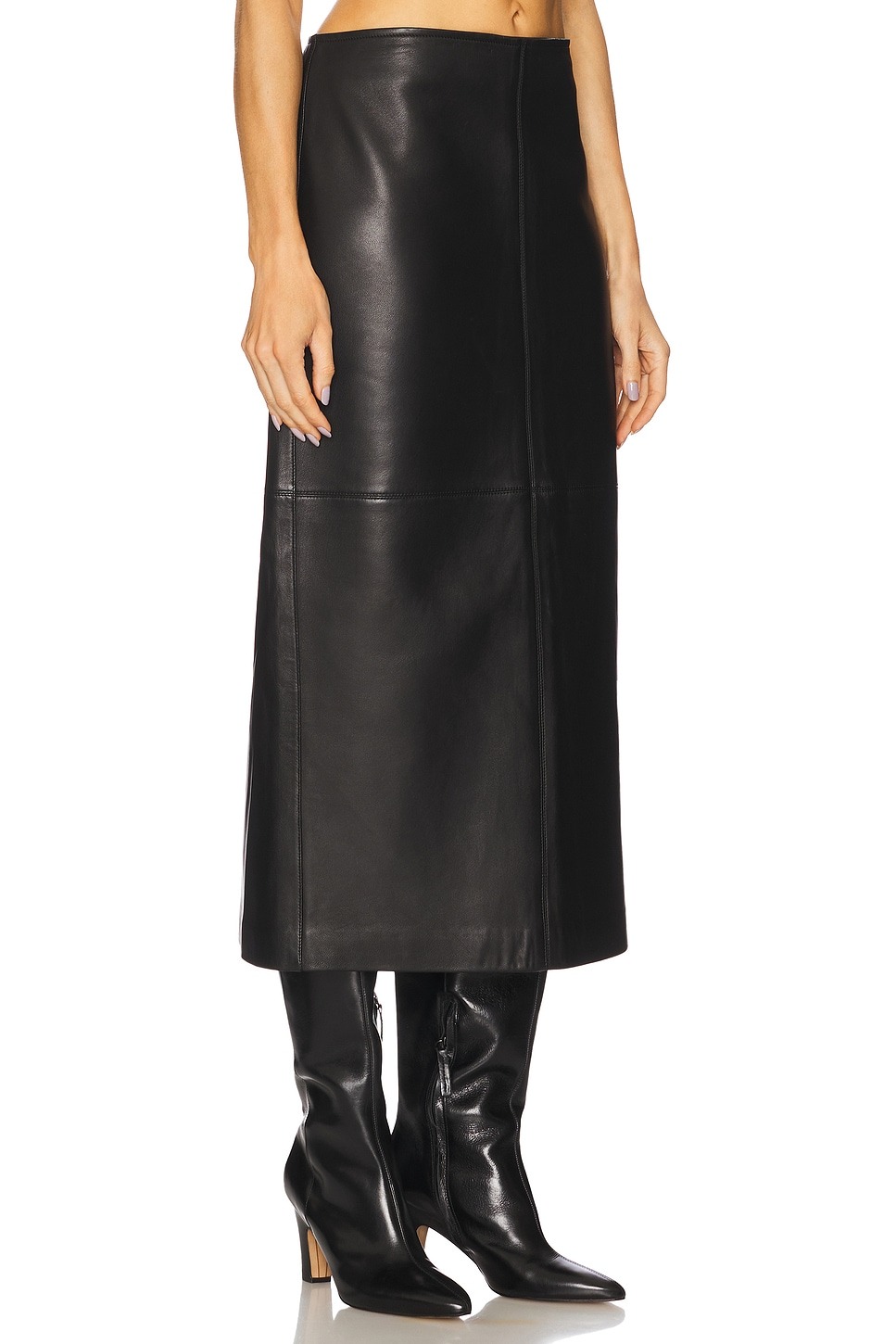 Marta Straight Leather Midi-Skirt