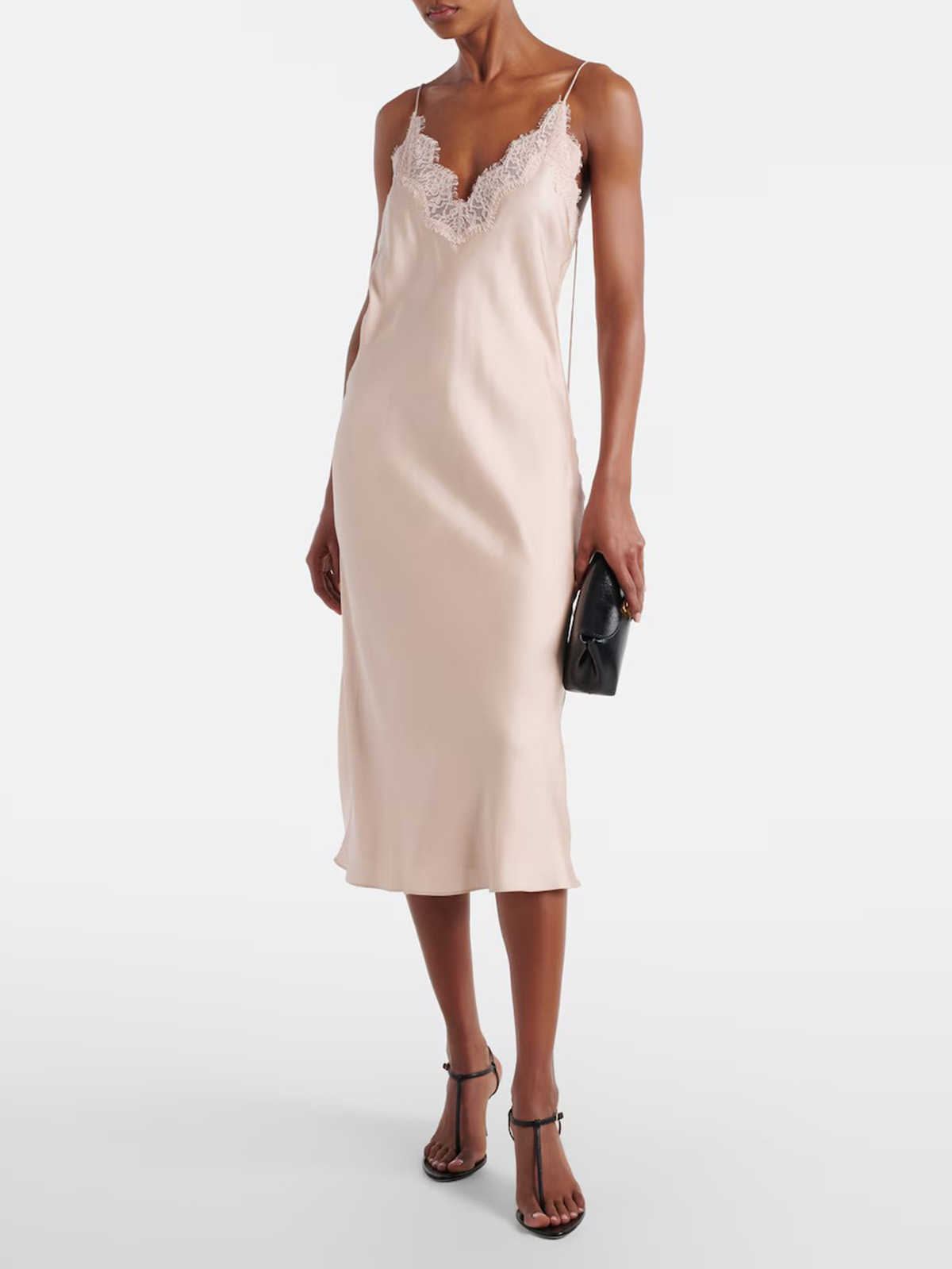 Lace-Trimmed Silk Satin Slip Dress
