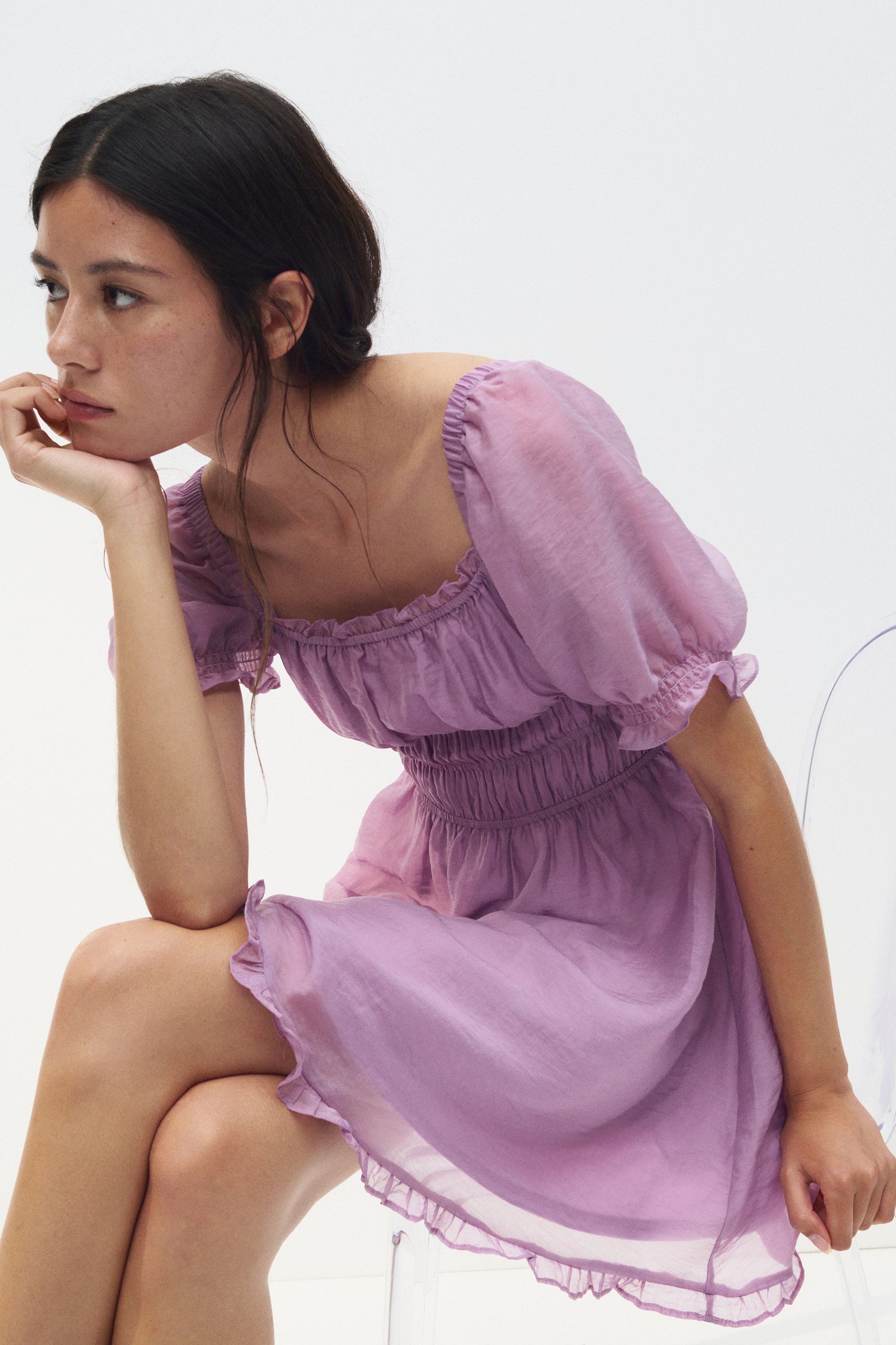 Smock-Detail Dress - White/floral