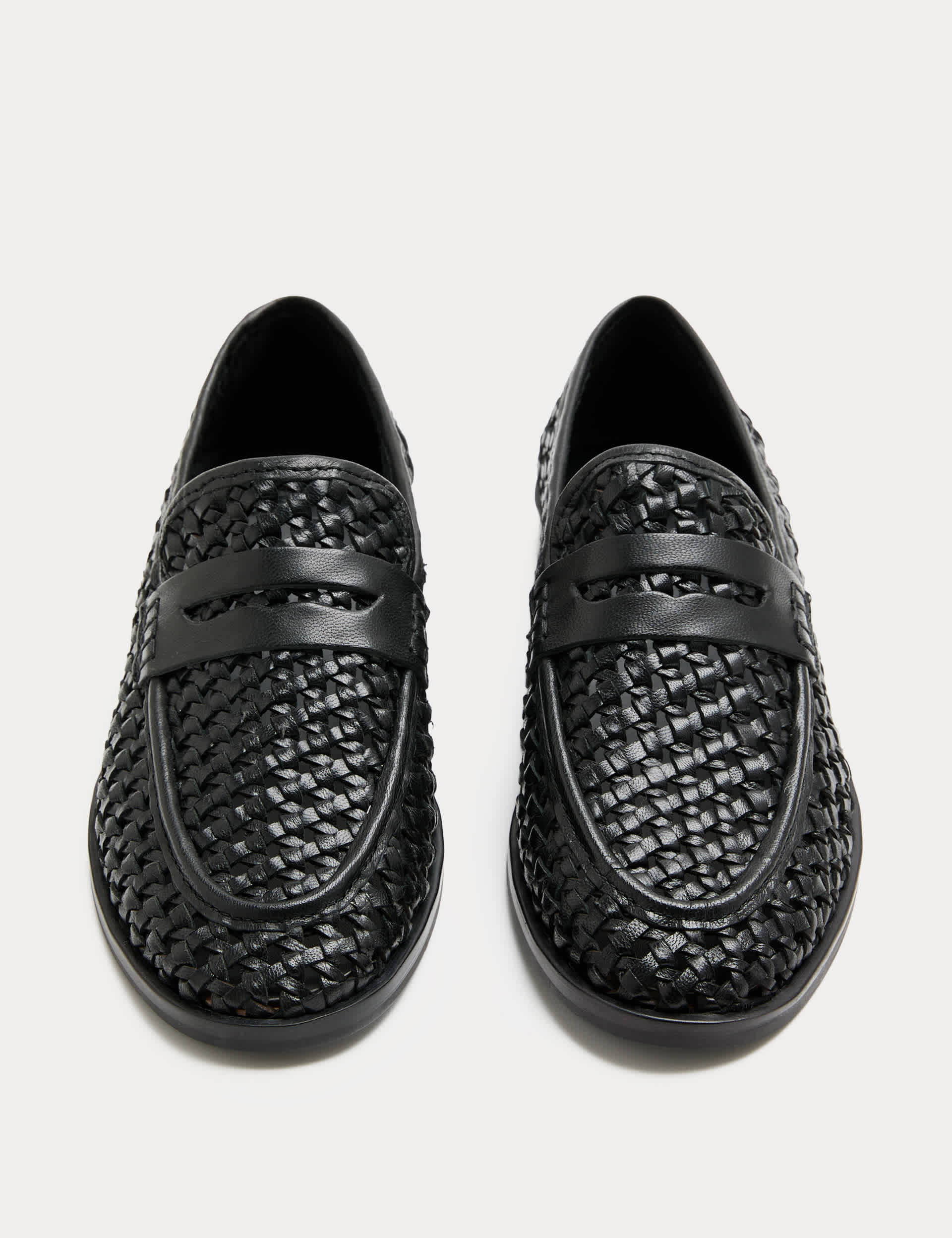 Leather Woven Flat Loafers