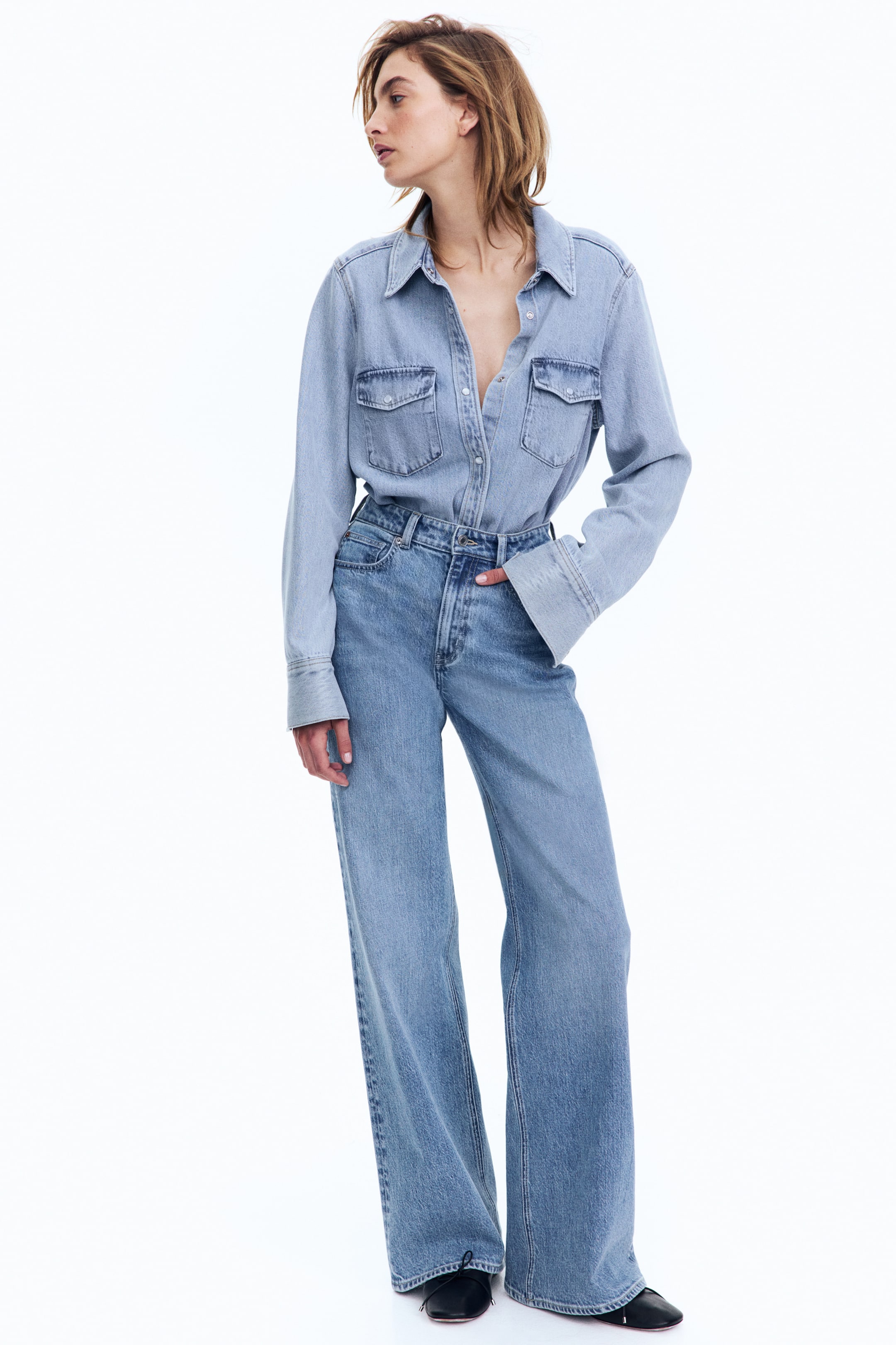Wide High Waist Jeans - Denim Blue