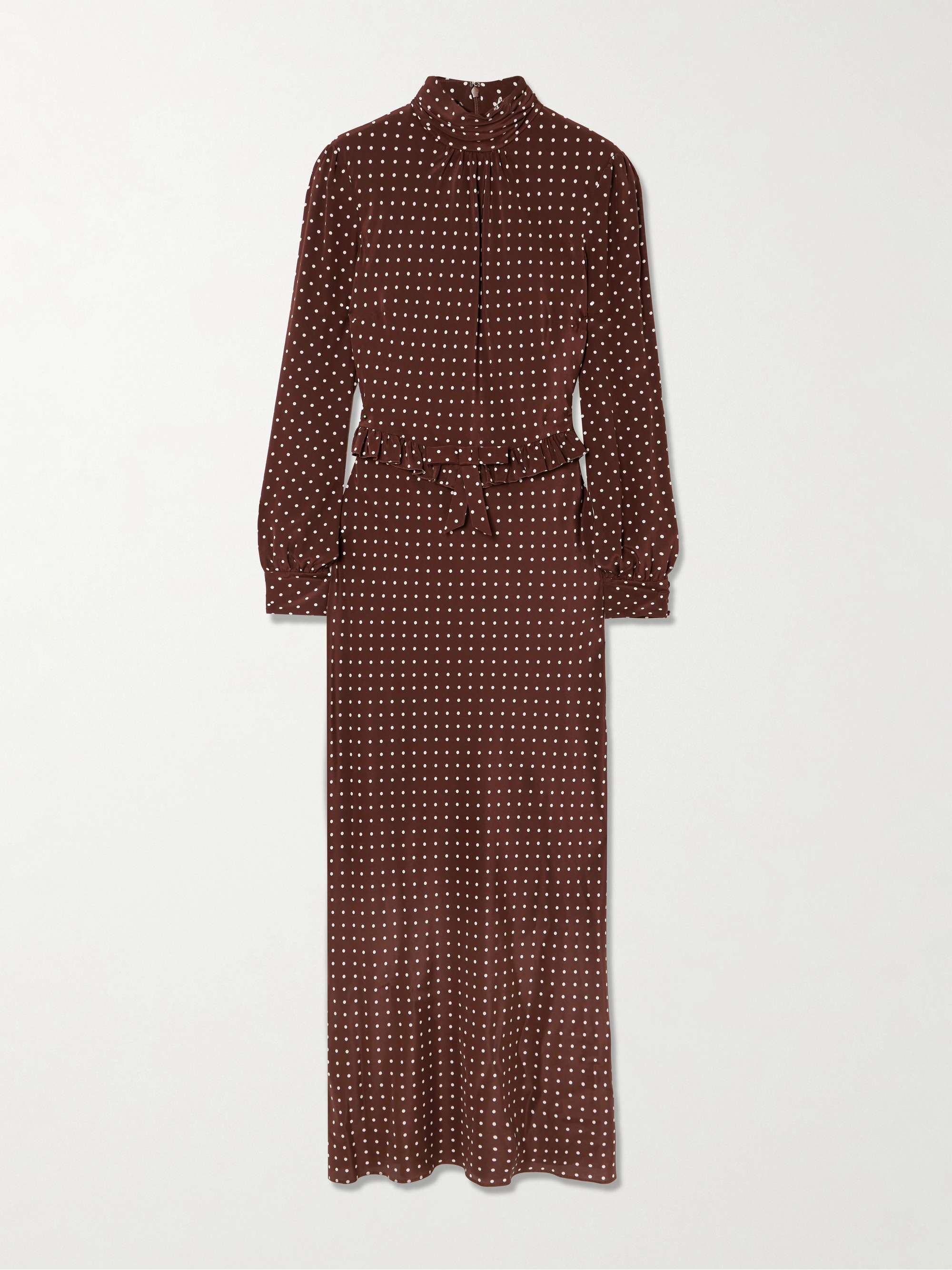 Ruffled Bow-Detailed Polka-Dot Silk Crepe De Chine Midi Dress