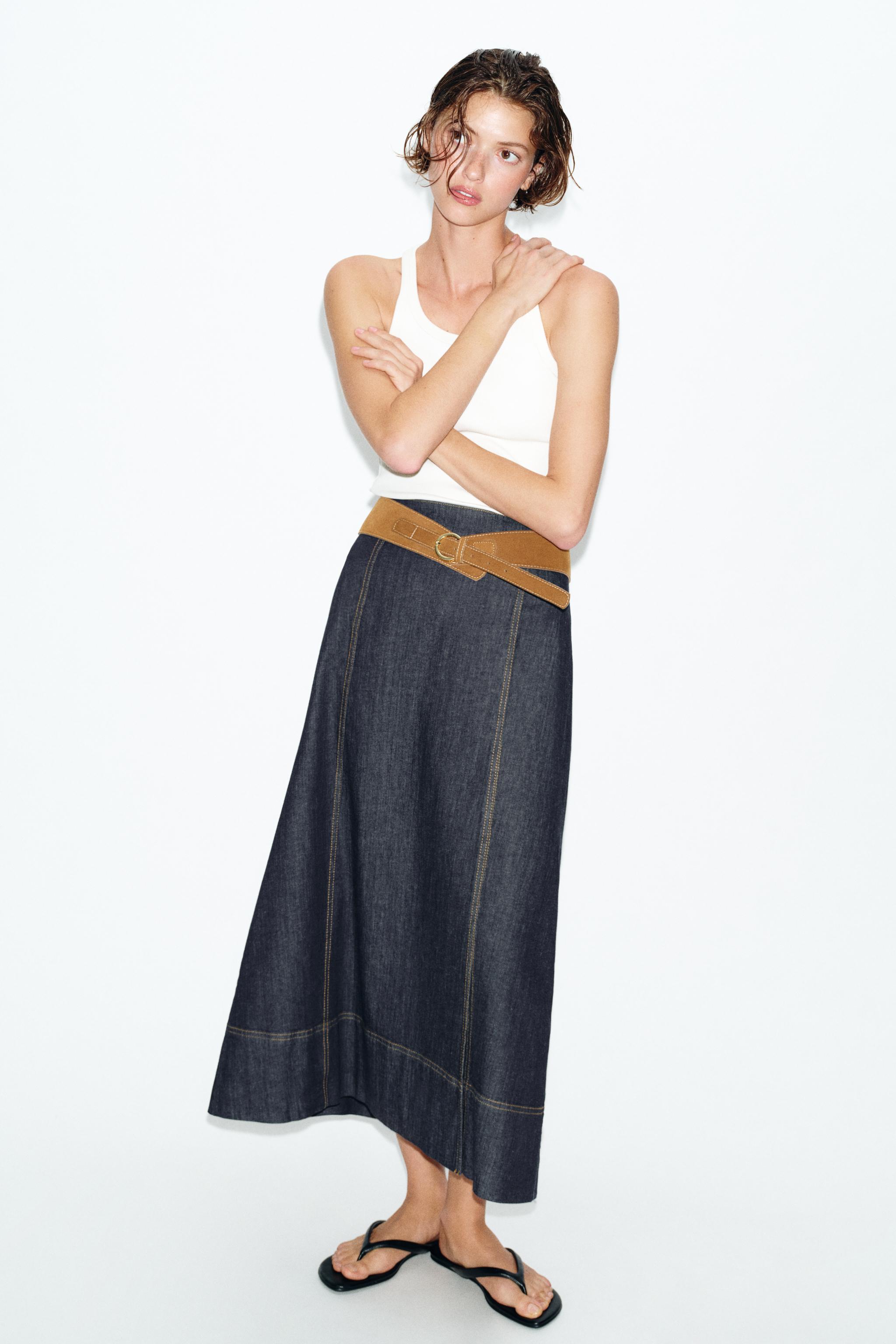 Z1975 Belted Denim Midi Skirt