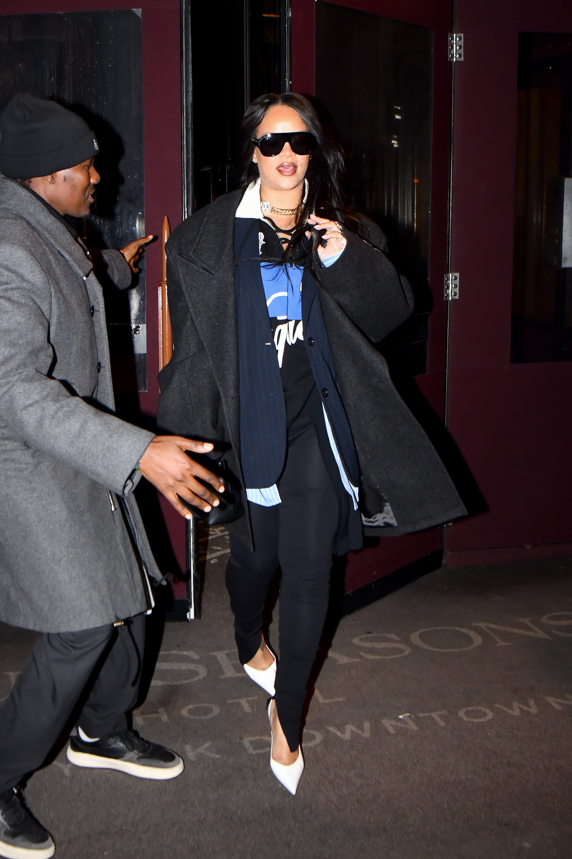 Rihanna is seen out and about in Manhattan on January 16, 2026 in New York City. She wears split leggings.
