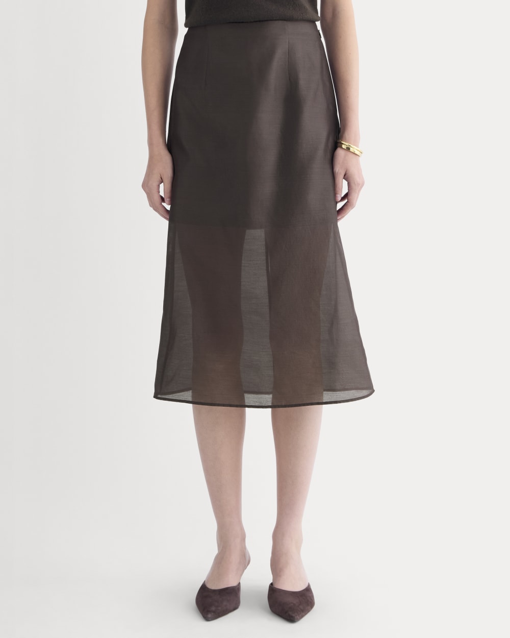 Midi Skirt in Cotton-Silk Organza | Dark Chocolate - 00