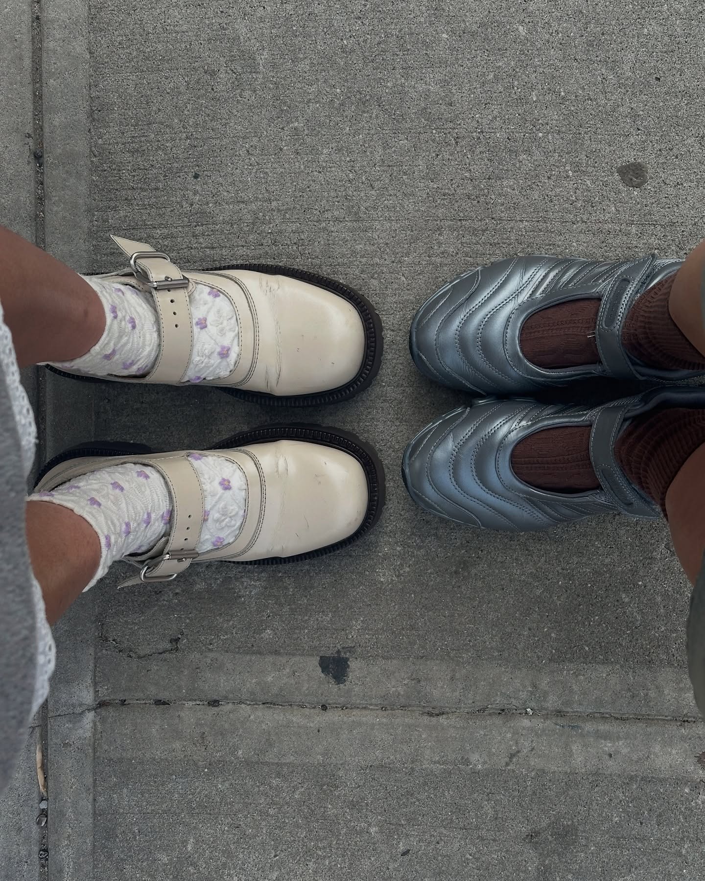Close-up image of velcro mary jane trainers.