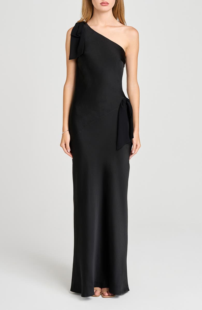 X Sara Walker Audrey One-Shoulder Washed Satin Maxi Dress