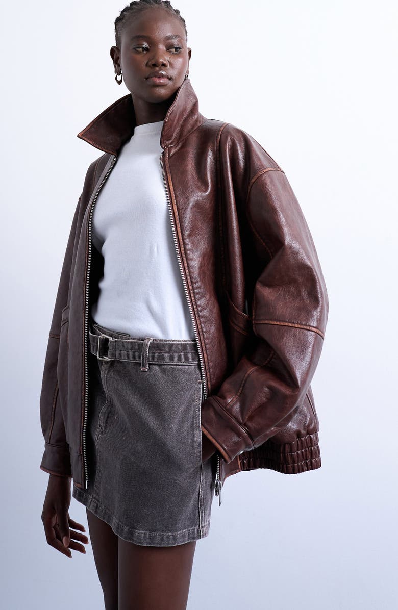 Oversize Faux Leather Bomber Jacket