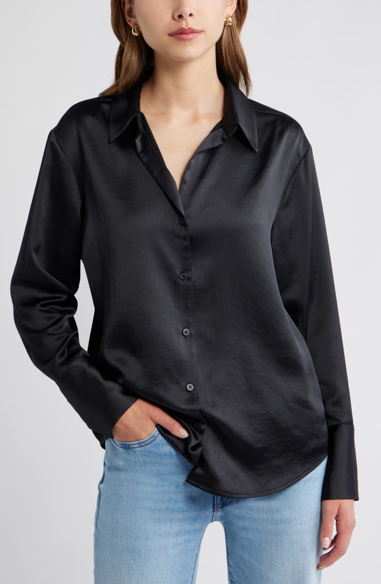 Relaxed Fit Satin Button-Up Shirt