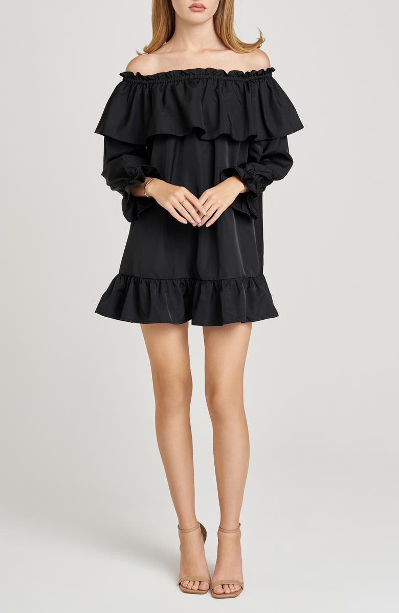 X Sara Walker Jane Off the Shoulder Long Sleeve Taffeta Minidress