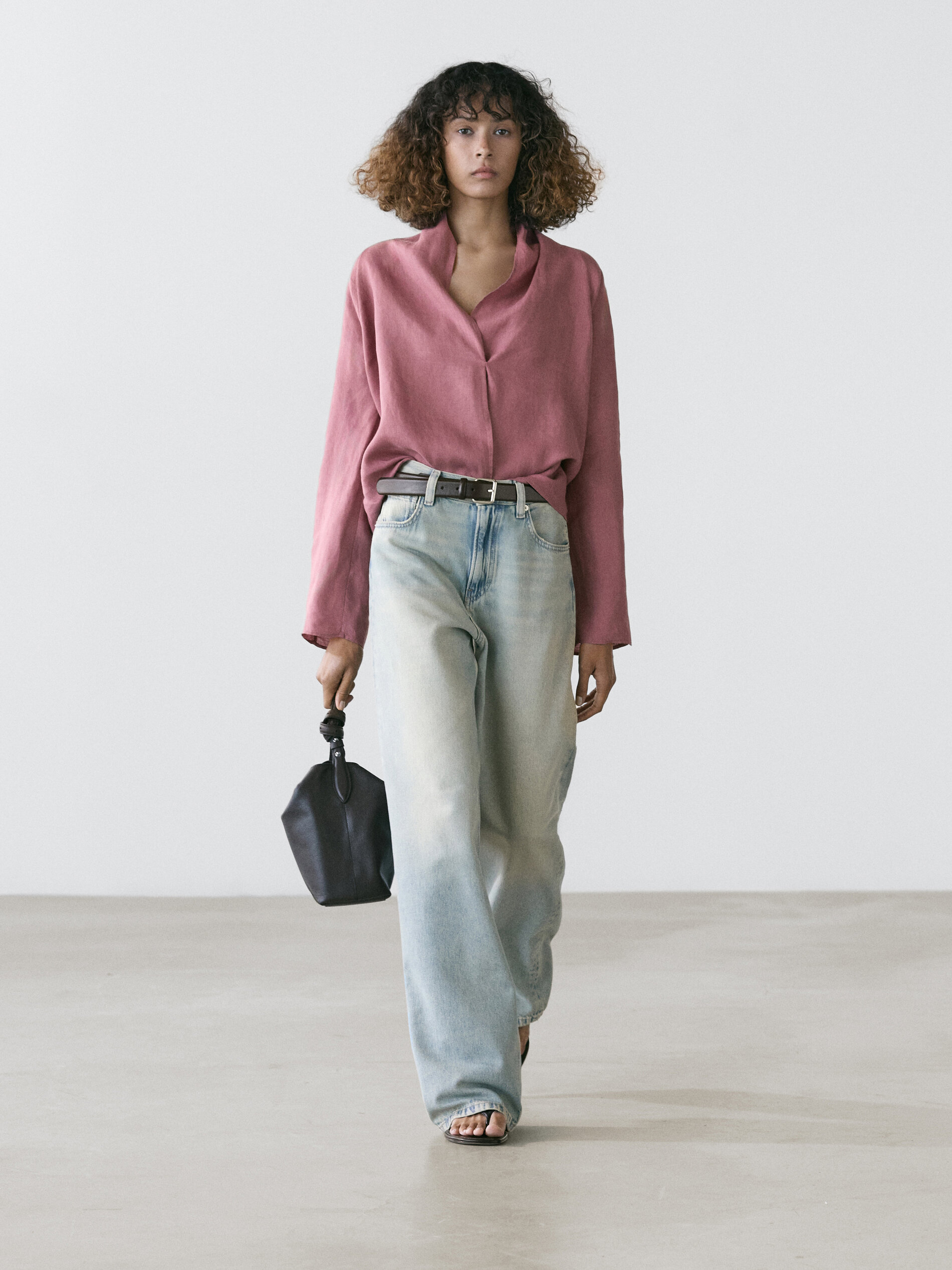 Flowing Loose-Fitting Linen Wrap Blouse