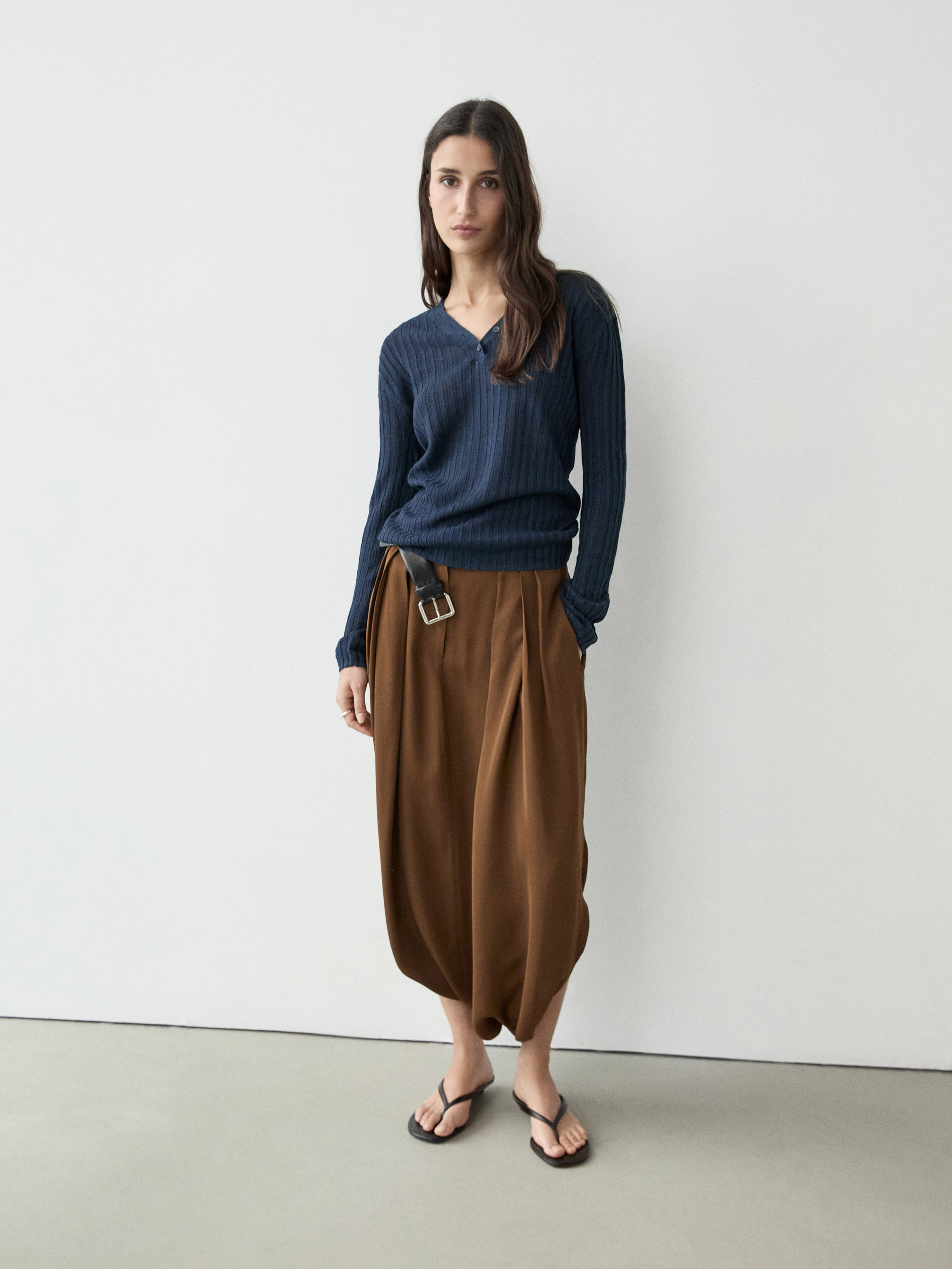 Linen Knit Sweater With Button Details